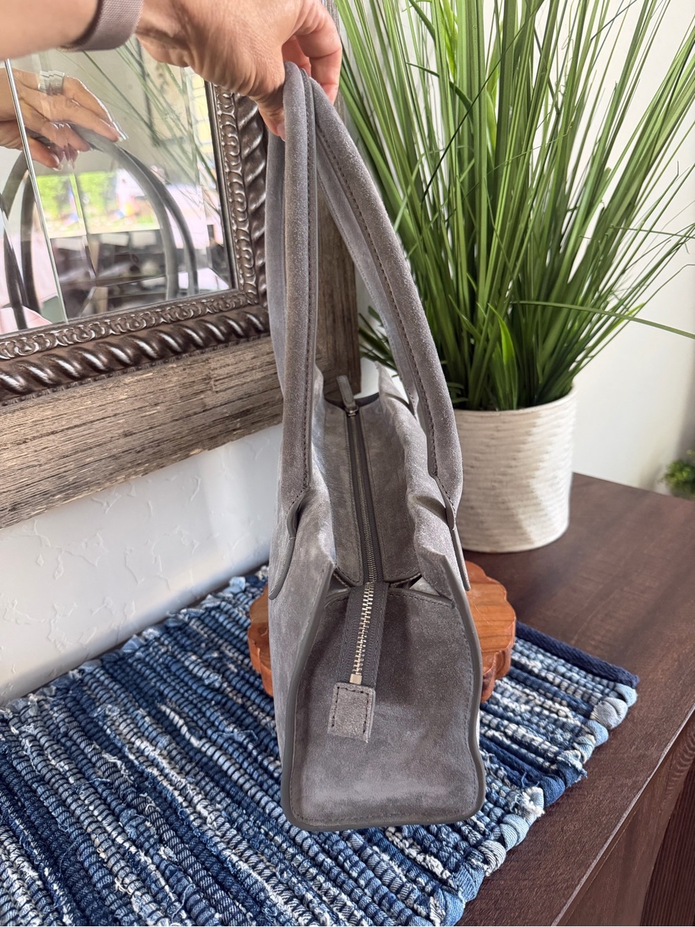 J.Crew Berkeley Structured Shoulder Bag Suede Seagull Gray East West CR296 - Picture 4 of 12